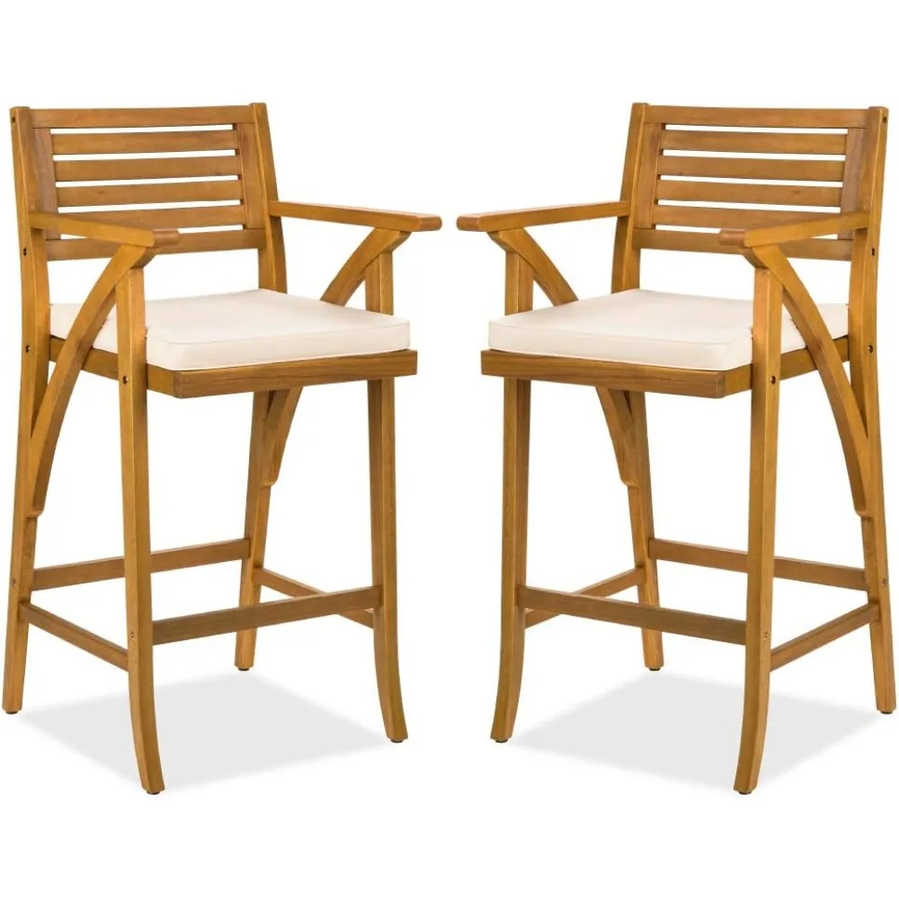 

Best Choice Products Set of 2 Outdoor Acacia Wood Bar Stools Bar Chairs for Patio, Pool, Garden w/Weather-Resistant Cushions