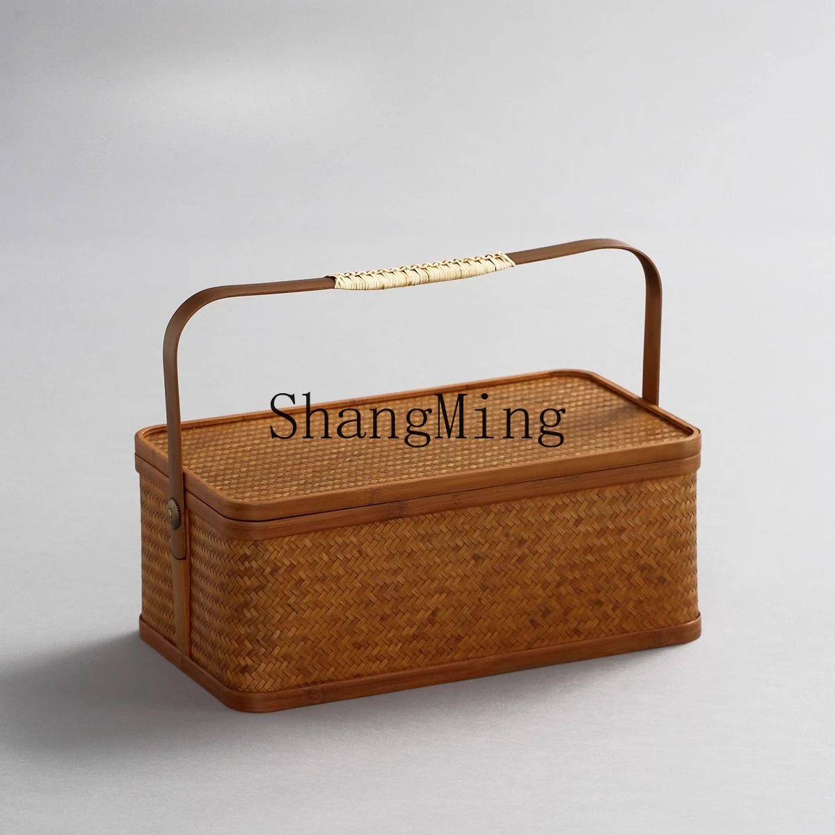 CL  tea set storage  large lacquered Chinese bamboo woven portable tea box, tabletop basket, travel teapot, teacup basket