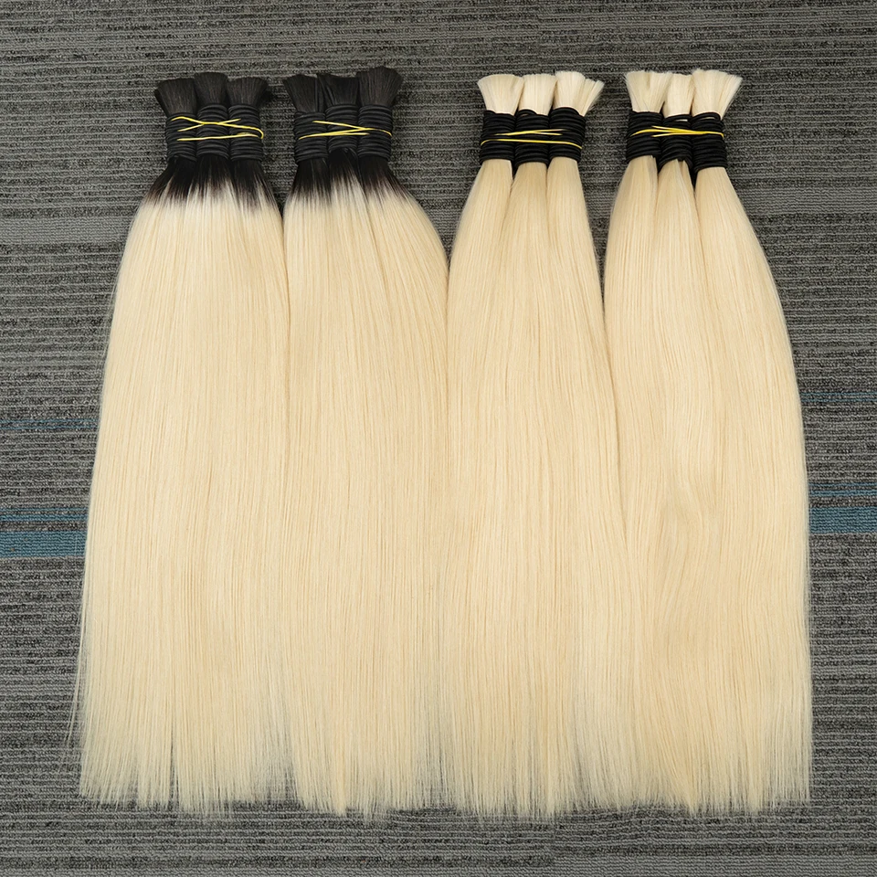 Double Drawn Straight #613 Blonde Brown #1B Natural Color Braiding Hair Bulk No Weft Raw Unprocessed Human Hair Bulks 1 bundels