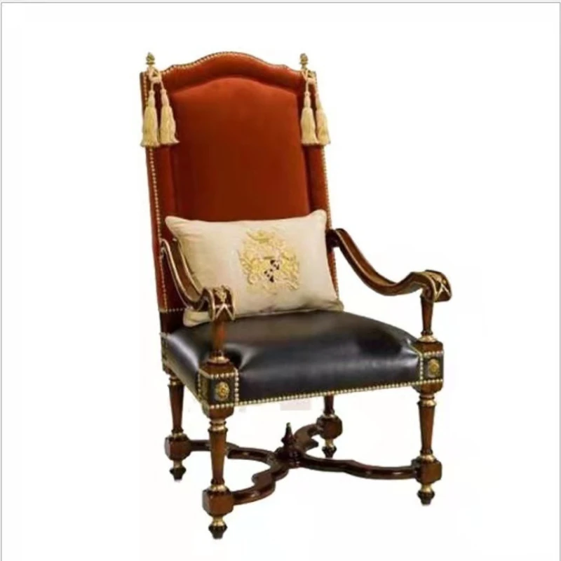 

American solid wood dining chair with armrests European small apartment computer single leisure high back sofa