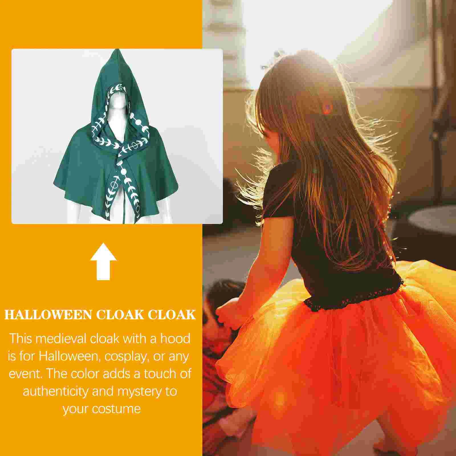 Cape d'Halloween pour Homme, Châle, Costumes Cosplay, Everak Renaissance avec Capuche Mini