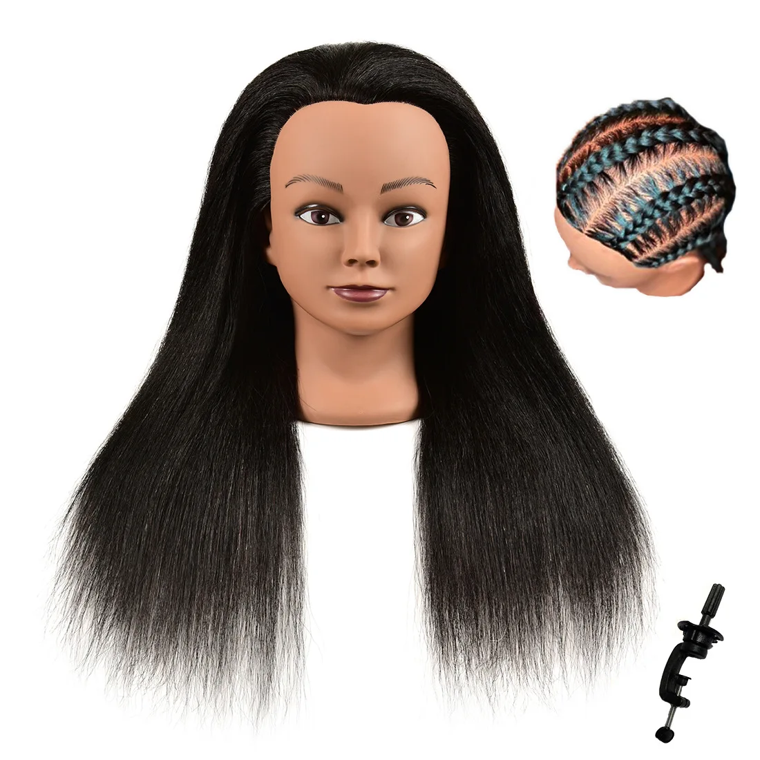 100% Cabelo Humano Preto Escuro Face Mold Cabeça Virtual Teaching Cabeça Modelo De Malha Cabelo Perm, Tintura, Cabelo Blow