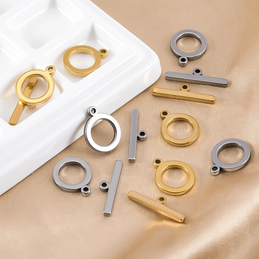 5 Sets Stainless Steel Flat Round OT Clasps Cord End Accessories for DIY Necklace Bracelet Connectors Findings Jewelry Making view 3