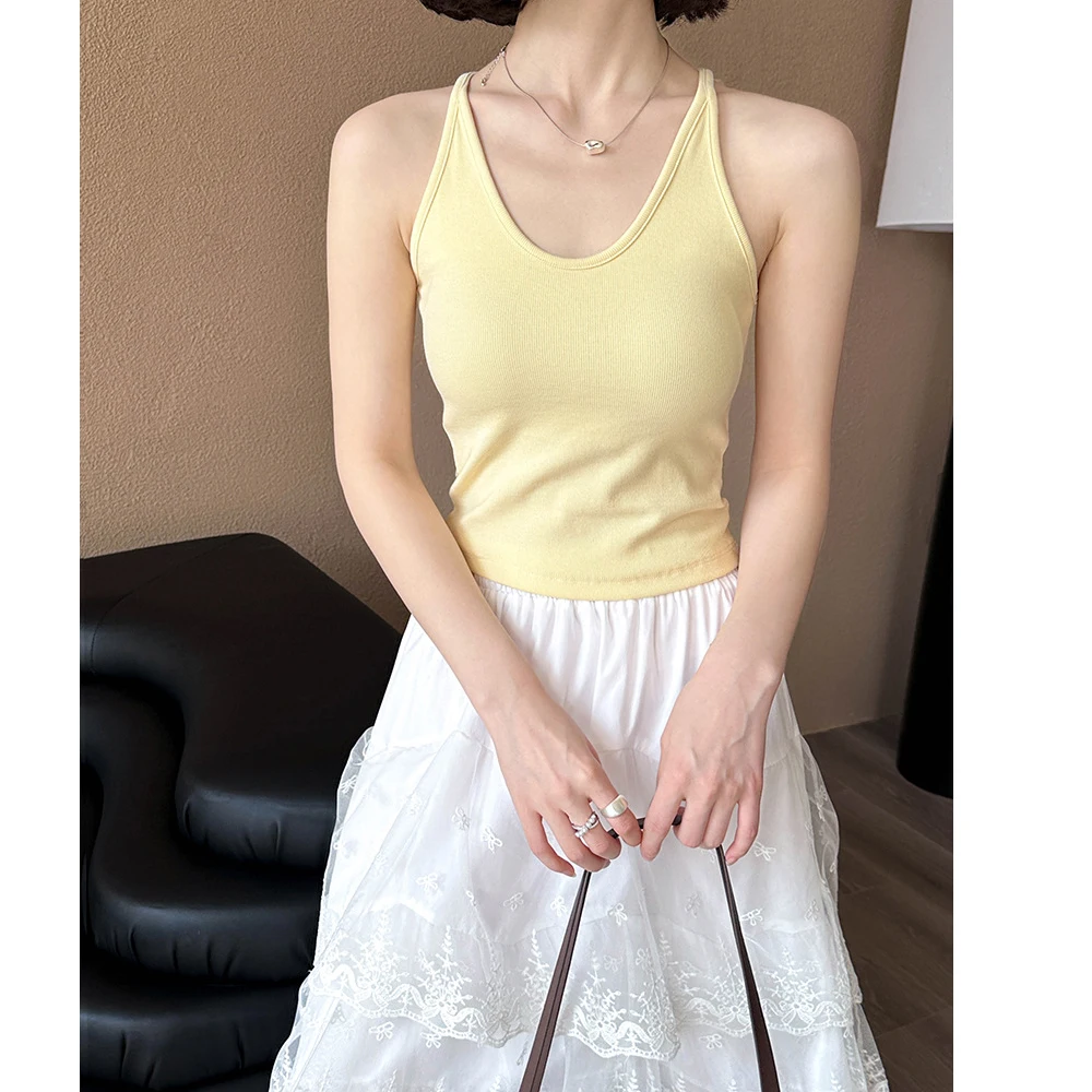 2025 Candy Color Women V-Neck Sleeveless Tank Tops With Bar Casual Top Female Summer Camisole Camis Clothes  Tops For Women