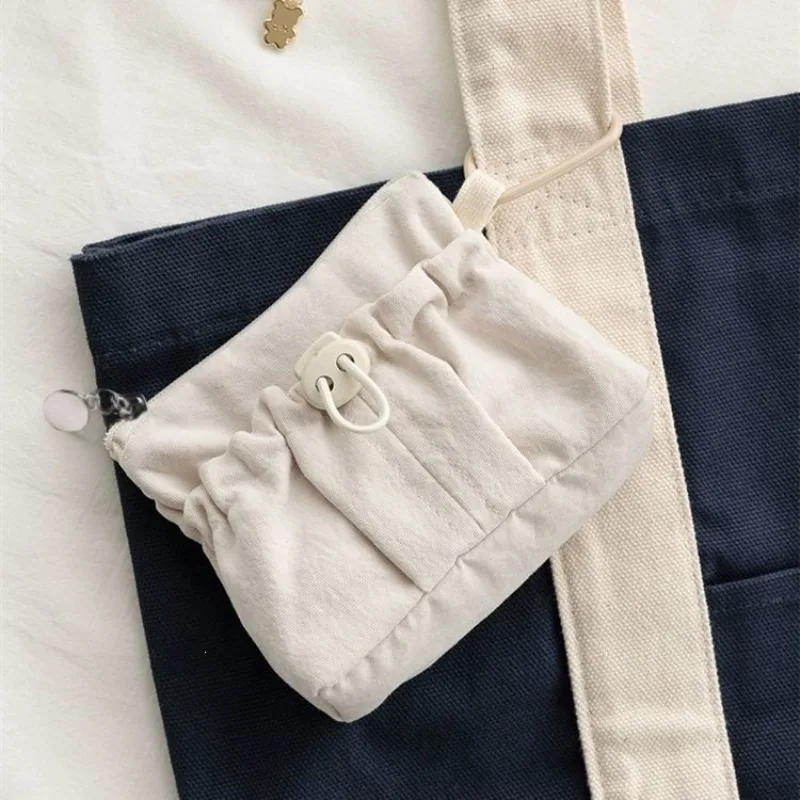 Cute Solid Color Double Layer Coin Purse Card Holder for Student Simplicity Portable Lipstick Earphone Storage Pouch for Women
