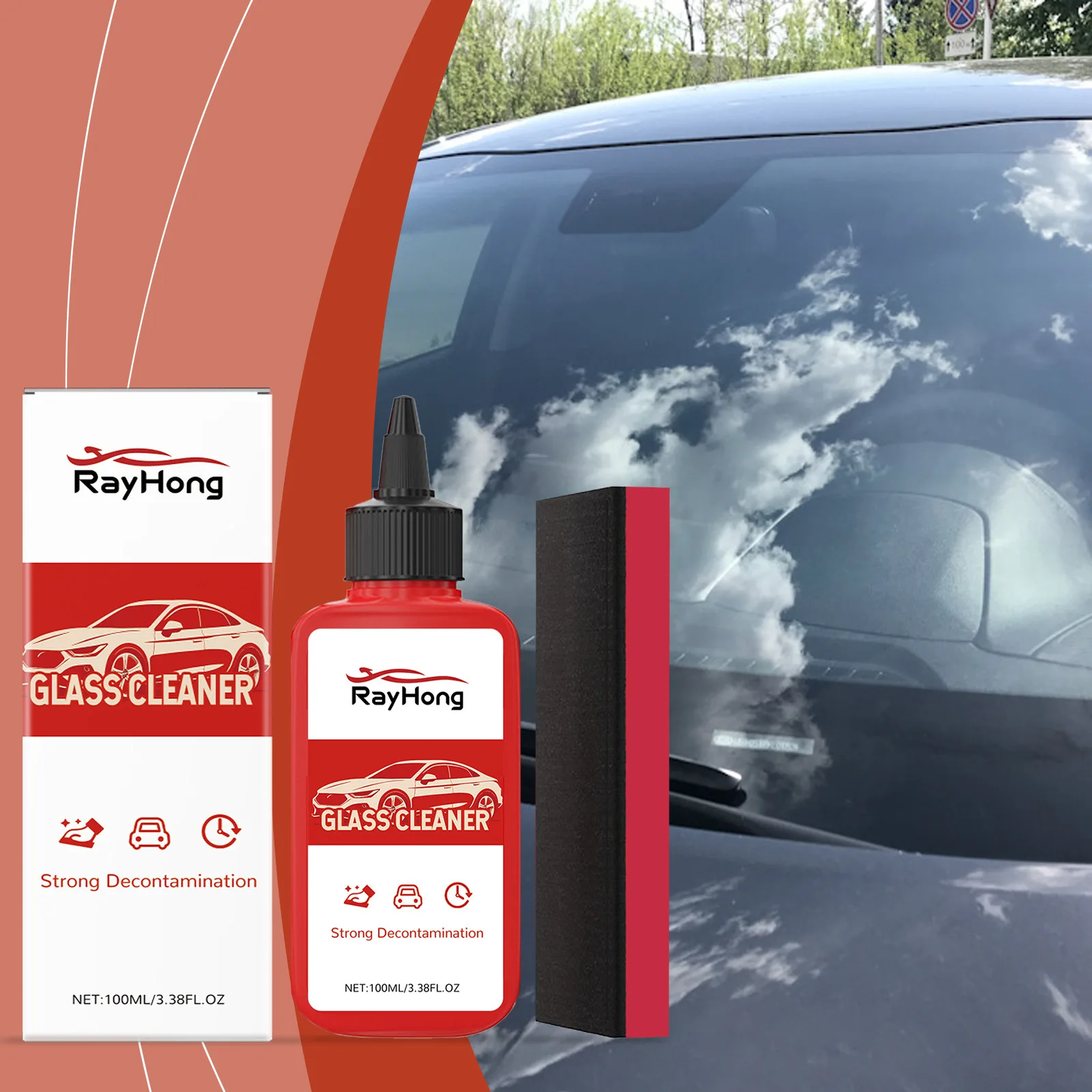 

Car Windshield Cleaner Kit - Oil & Water Stain Remover, Anti-Glare Treatment To Help Improve Night Visibility, Includes Sponge