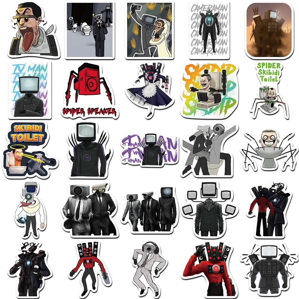 

10/30/50pcs Hot Game Skibidi Toilet Stickers Spoof Cartoon Anime Sticker Skateboard Motorcycle Phone Decals Decoration Supplies