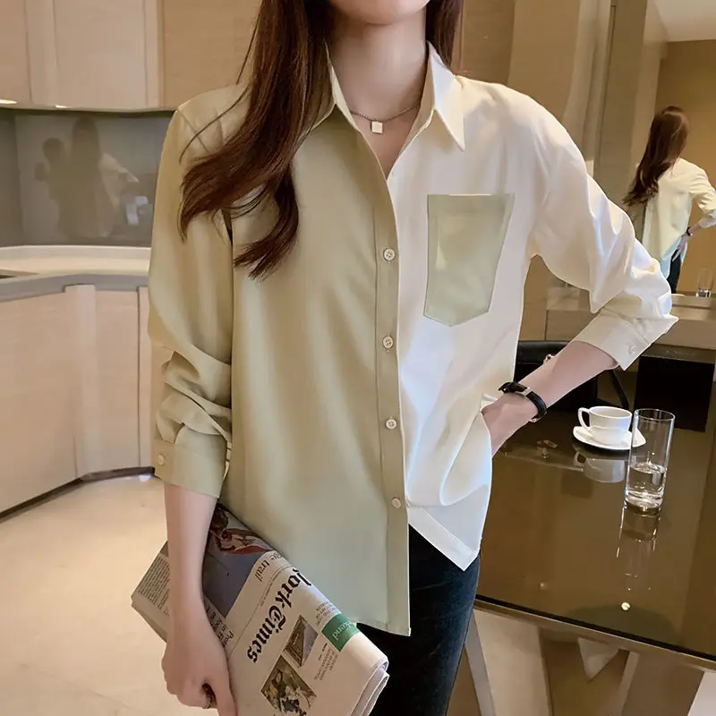 

Shirt Women S-3XL Chic Colleges Camisas Chiffon Panelled Design Simple All-match Soft Sun-proof Elegant Clothes Mujer Popular