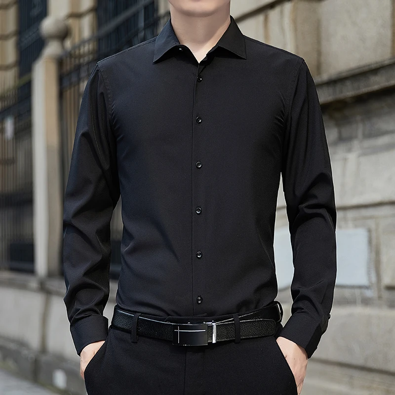 New Plus Size Men Solid Color Business Shirts Fashion Classic Basic Casual Slim White Long Sleeve Formal Shirt Man Brand Clothes view 3
