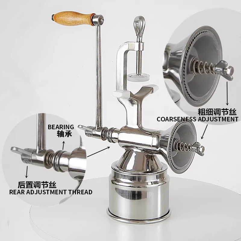 مطحنة حبوب القهوة اليدوية المصنوعة من الفولاذ المقاوم للصدأ 304، مطحنة كرنك اليد، مطحنة الحبوب، تثبيت الملزمة