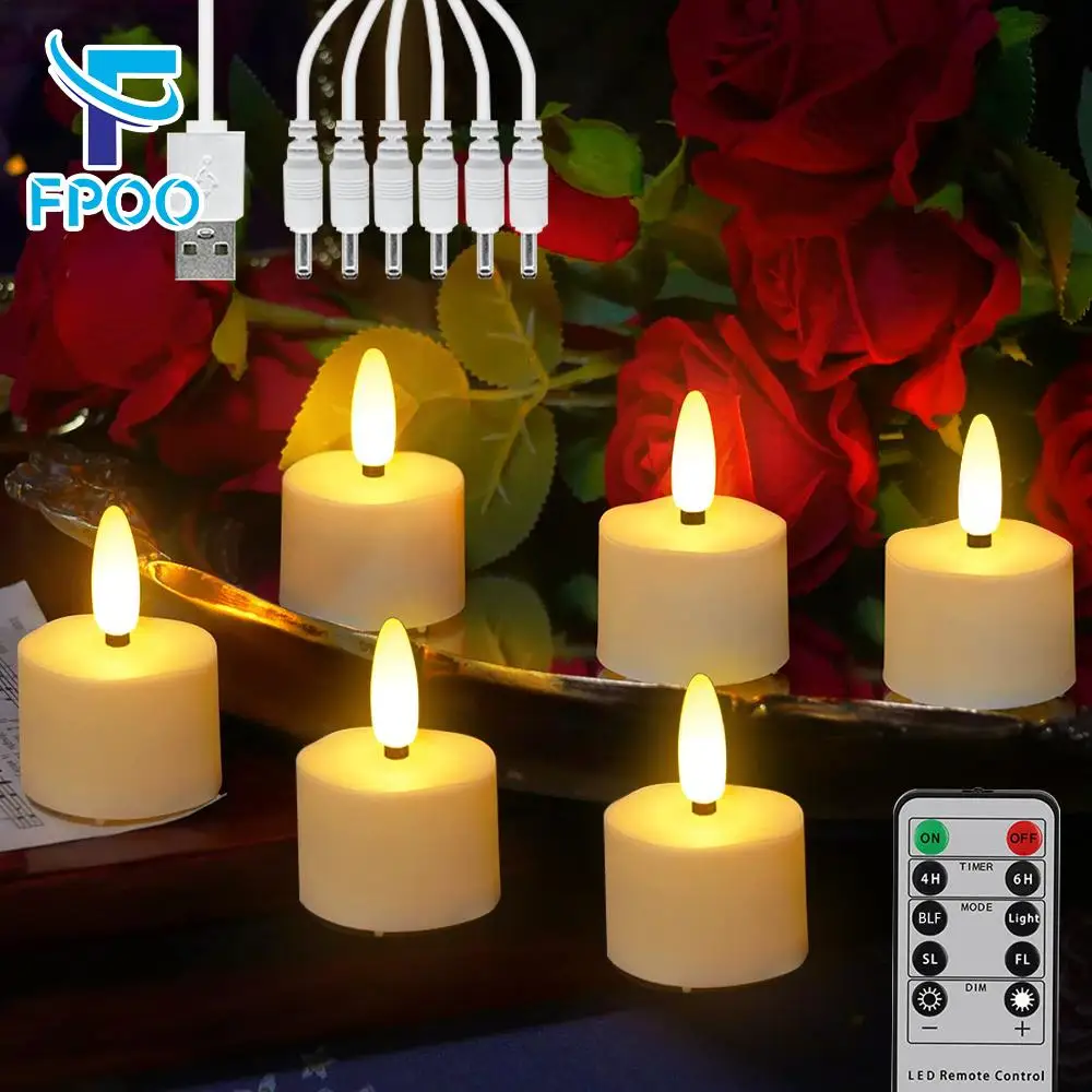 LED Electronic Candle lamp Timer Remote Rechargeable Candle Flickering Flames Valentine\'s day Birthday Home Decoration Tealights