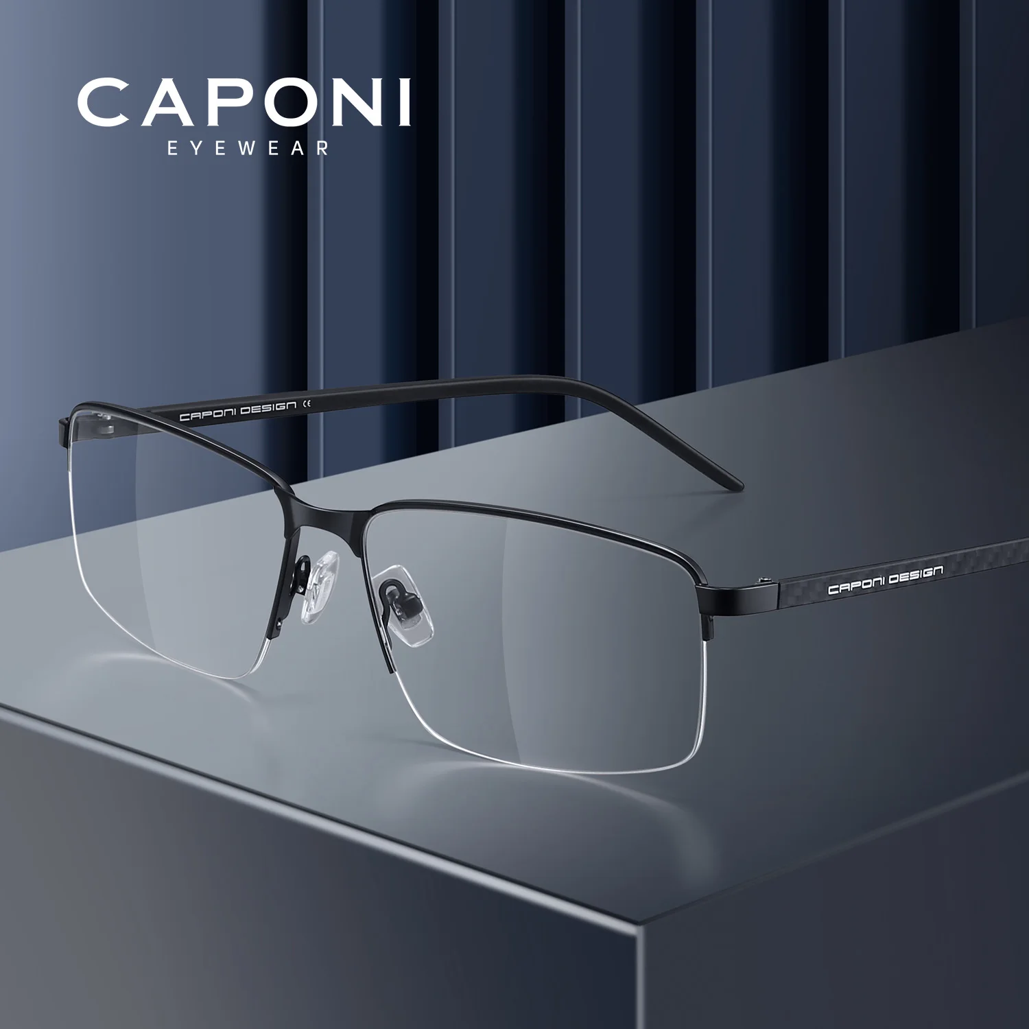 CAPONI Men Glasses Frame Carbon Fiber Light Weight Computer Anti Blue Light Glasses Original Photochromic Eyes Glasses J23647