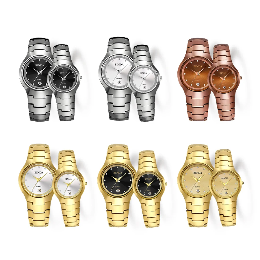Jam Tangan Pasangan Merek Binda Fashion untuk Kekasih, Jam Tangan Gelang Kuarsa Klasik Sederhana