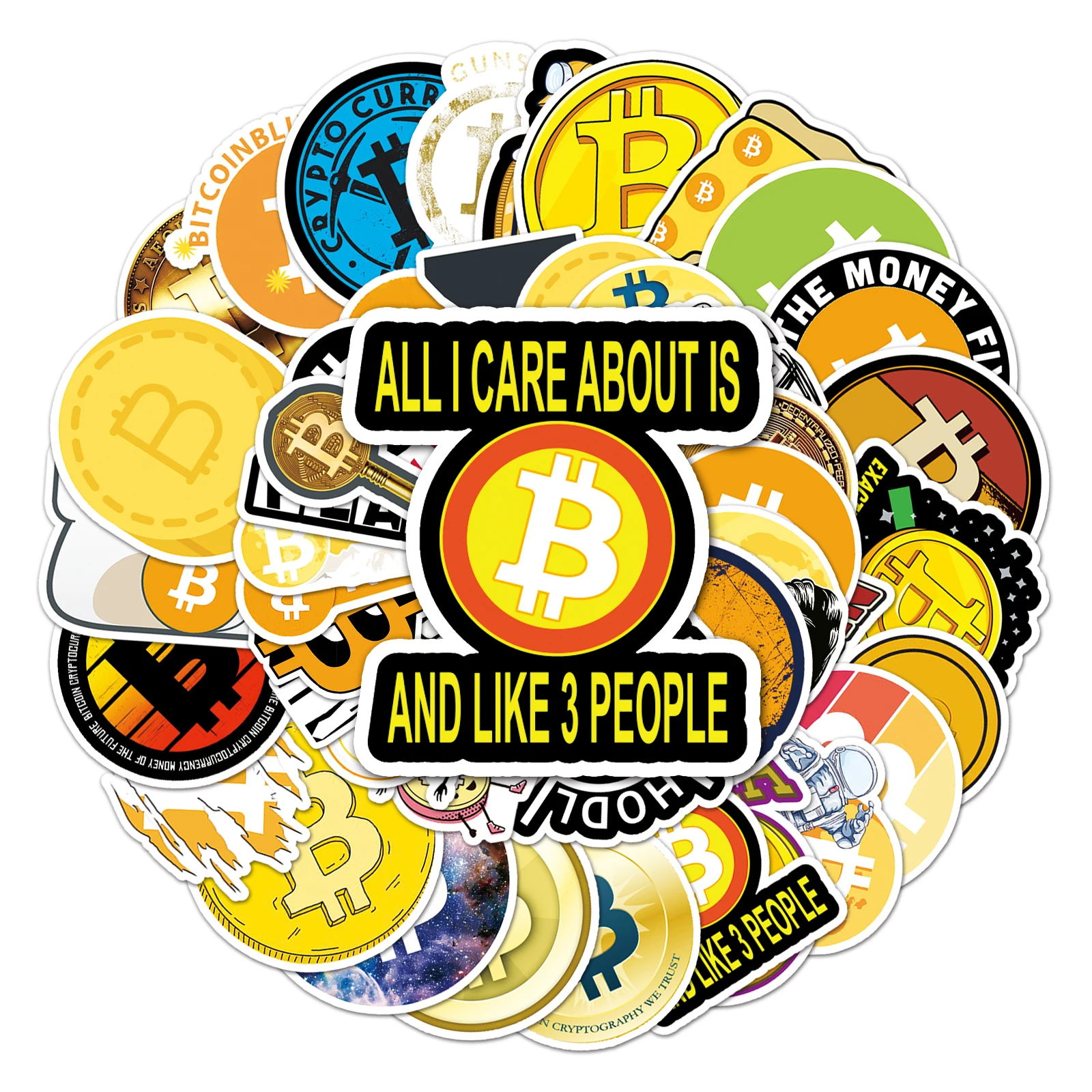 50pc Gold Bitcoin Series Cartoon Cute Graffiti Stickers Suitcase Laptop Guitar Skateboard Personalized Decoration Stickers