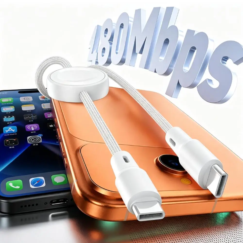 USB C Braided Charging Cable with Magnetic Wireless Charger for Apple Watch Dual Device PD Fast Charge Data Sync Cord