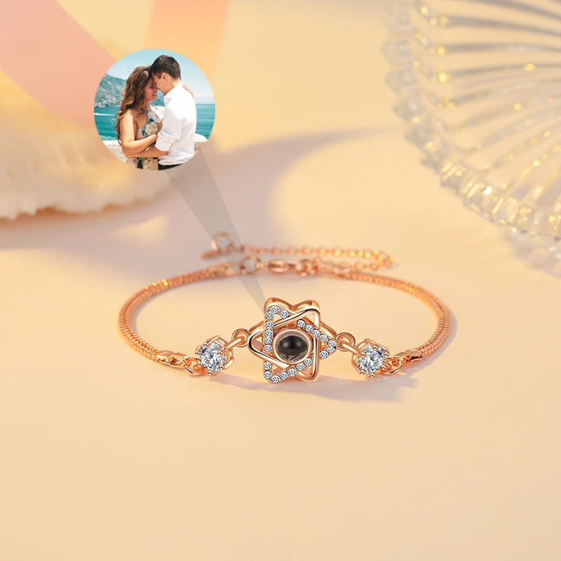 

Customized Photo Bracelets Projection Bracelet with Star Shaped Ziconia Cubic Projection Bracelet Bangle for Women Gift