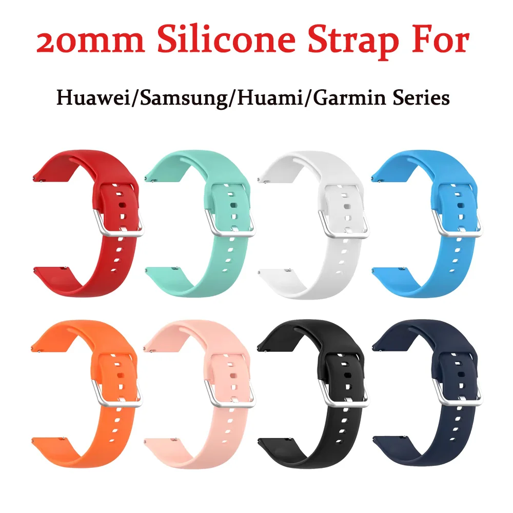 20mm Silicone Strap For Huawei/Samsung/Huami/Garmin Series 20mm Interface Smart Watch Strap