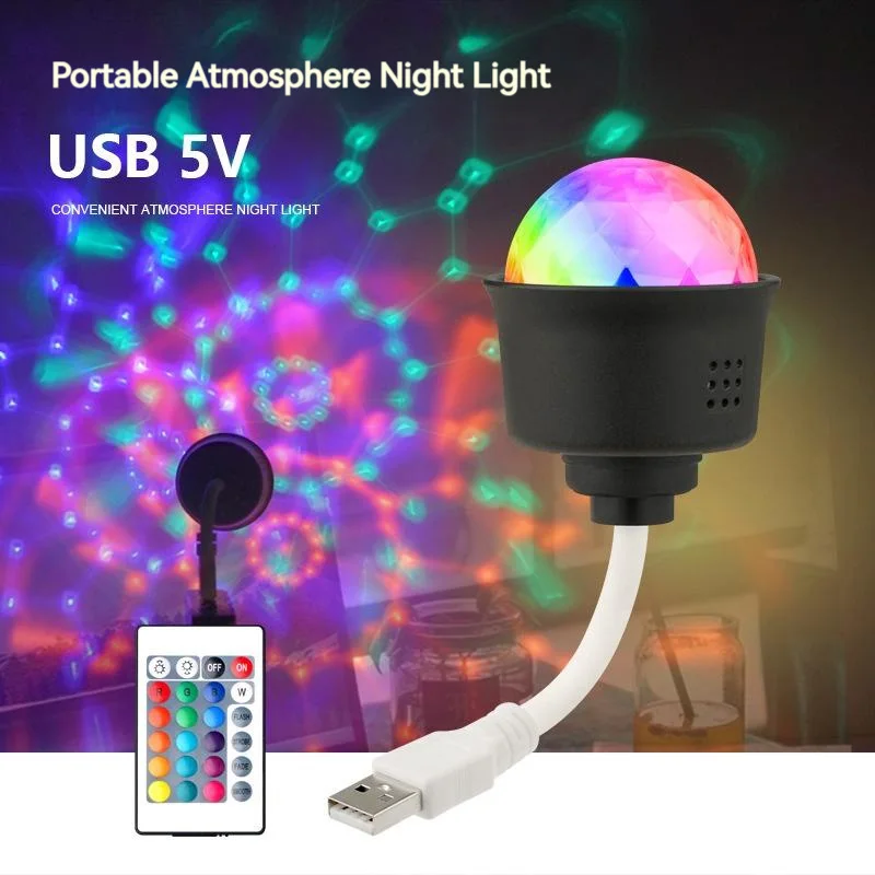 USB 7 Color LED Mini Atmosphere Light DJ Festive Party Christmas Decoration Projection Magic Ball Starlight