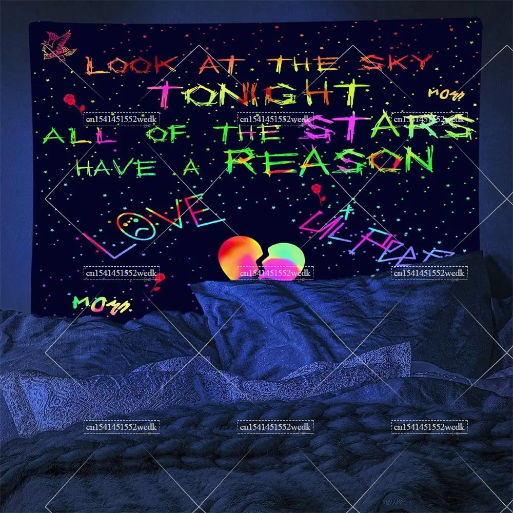 Blacklight Lil Peep Tapestry UV Reactive Glow In The Dark Look At The Sky Tonight Tapestry Star Tapestries Wall Art Posters - Detail 1
