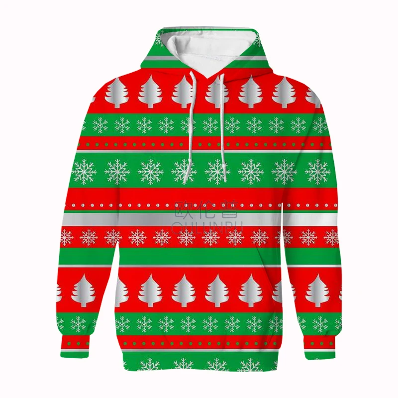 Men Christmas Pullovers 3d Printing Stripes Autumn Hoodies Unisex Clothes For Boys Girls