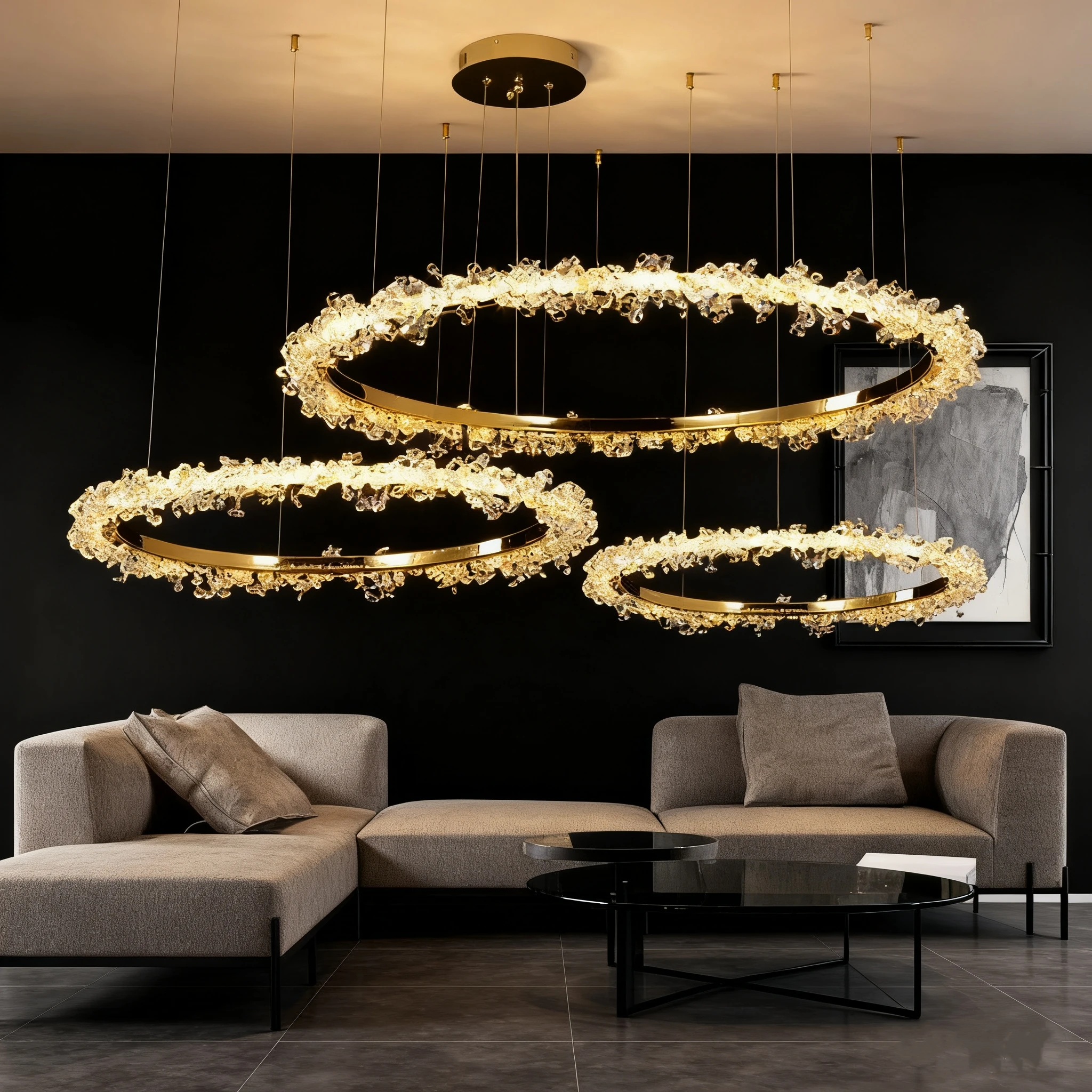 Nordic Luxury Dimmable Pendant Lights Modern Gold Irregular 1/2/3 Ring K9 Crystal Pendant Light Lamparas Lamp Fixtures Custom