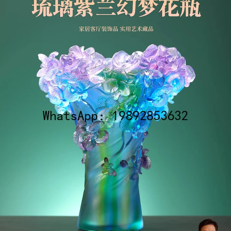 XL Ancient Glaze Butterfly Orchid Vase Ornament High-end Art Home Decoration Housewarming Opening Gift
