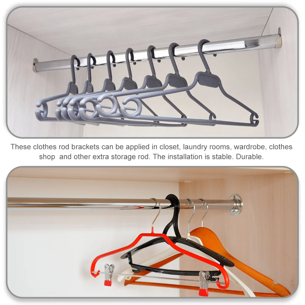 

10Pcs Wardrobe Clothes Rod Holder Aluminum Alloy Rail Base Closet Rod Brackets Stable Strong Bearing Capacity for Laundry