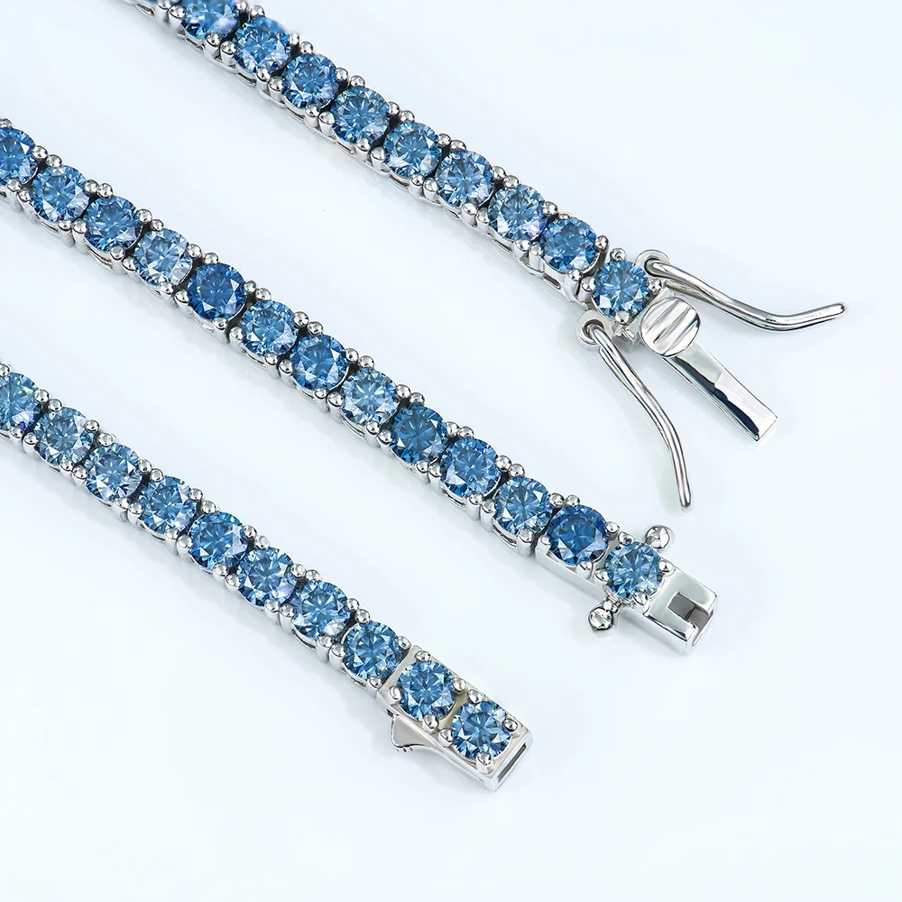 

fine jewelry 3mm-6mm Sterling Grade gra VVS Royal Blue Mossanite Moissanite Diamond Tennis Chain Bracelet 925 Silver