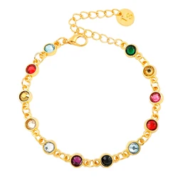 Colorful Rhinestone Beads Bracelet for Women, Gold Plated Chain, Seaside Commemorative Bracelet, Friendship Party Jewelry