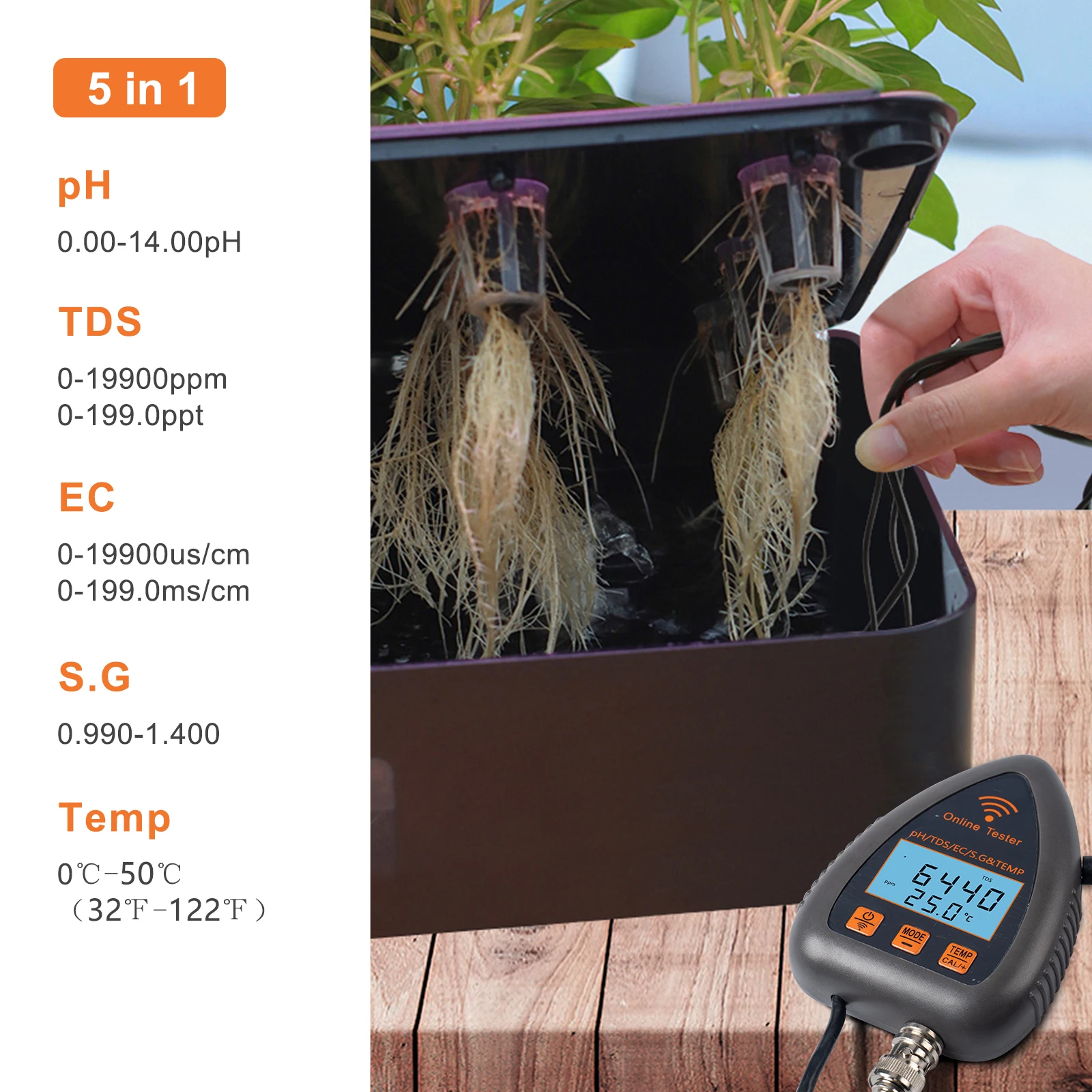 Tuya WiFi 5in1 Water Quality Online Monitor PH Total Dissolved Solids S.G EC Temperature Test Meter Mariculture Tester