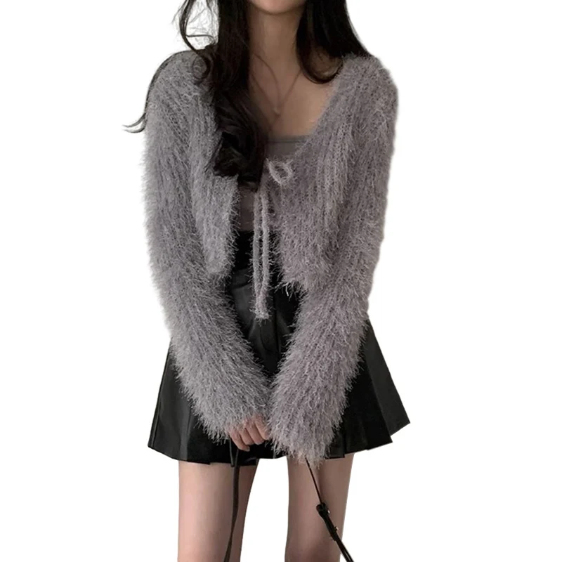 Women Open Front Spring Lightweight Mink Velvet Cardigan Sweaters Knit Cardigans Cute Sweater