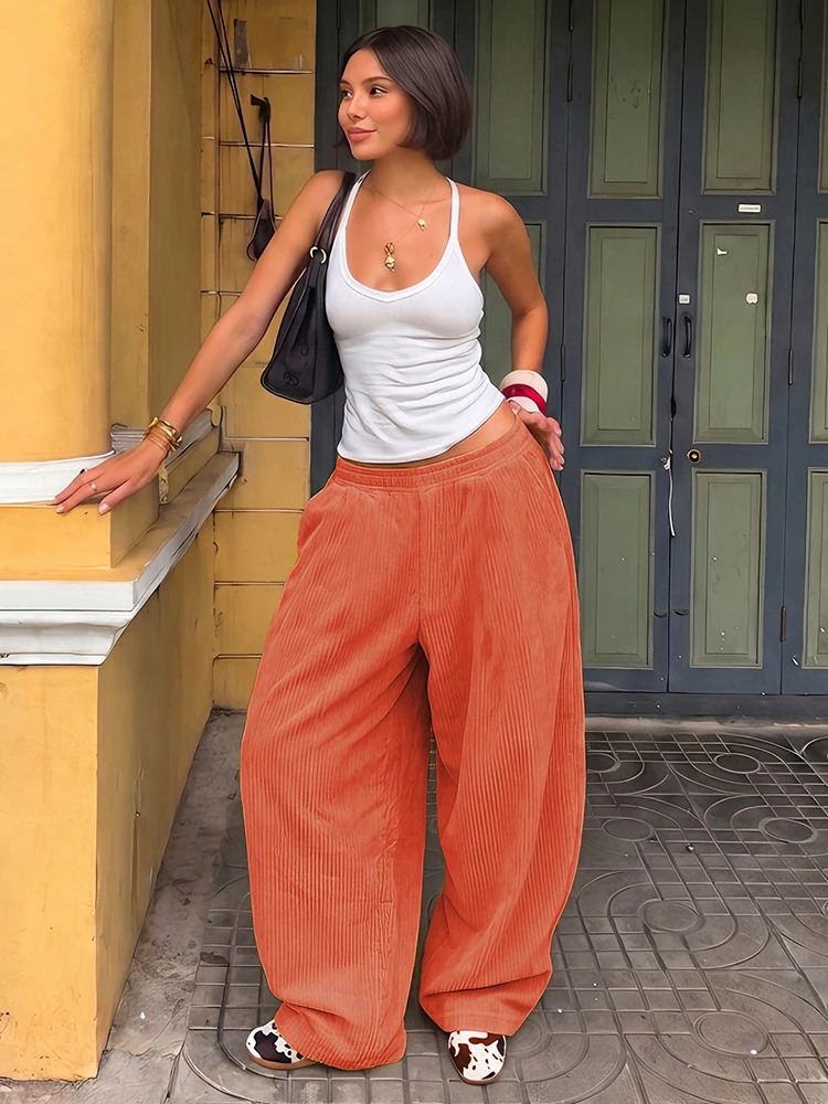 Weird Puss Lässige, bequeme lange Hose für Damen, Herbsttrend, elastische, hochtaillierte, einfarbige, schlichte, Oversize-Style, klassische Streetwear – Detail 22