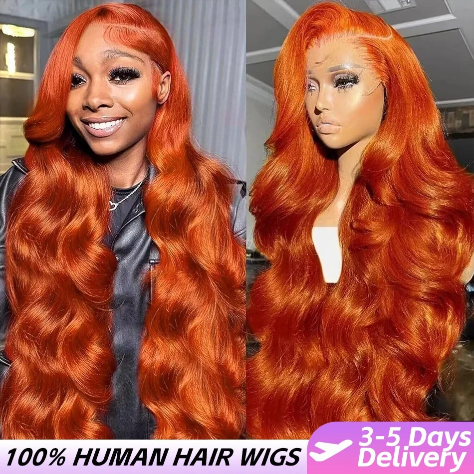 

13x6 Hd Парик из натуральных волос на кружеве с рыжими объемными волнами Парики из натуральных волос 180% Плотность оранжевого цвета 13x4 Парик из натуральных волос на кружеве для женщин