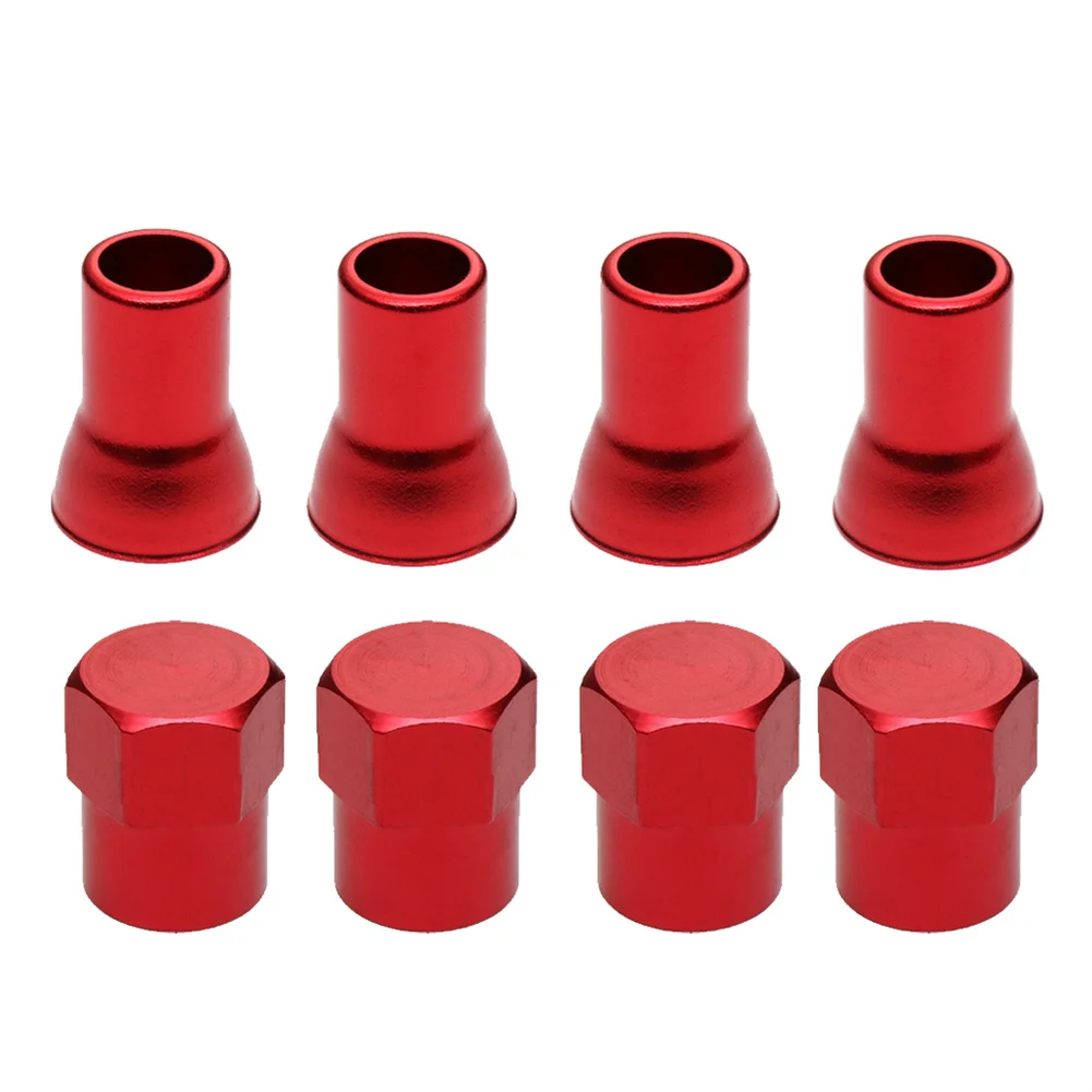 Customize Your Car\'s Wheels with Red Aluminum Tire Wheel Stem Air Valve CAP & Sleeve Cover Accessories Set of 4