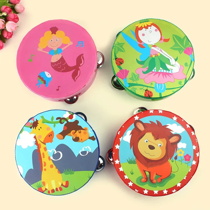 Children's Educational Musical Instrument Toy Large Hand Bell Drum Cartoon Animal Hand Bell Drum Early Education Teaching Aids