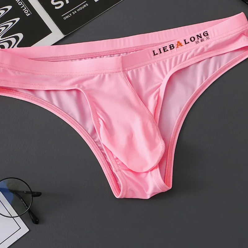 Soft Mens Ice Silk Pouch Bag Underwear Bikini Sexy Low Waist Male Panties Briefs Ropa Interior Hombre Underpants