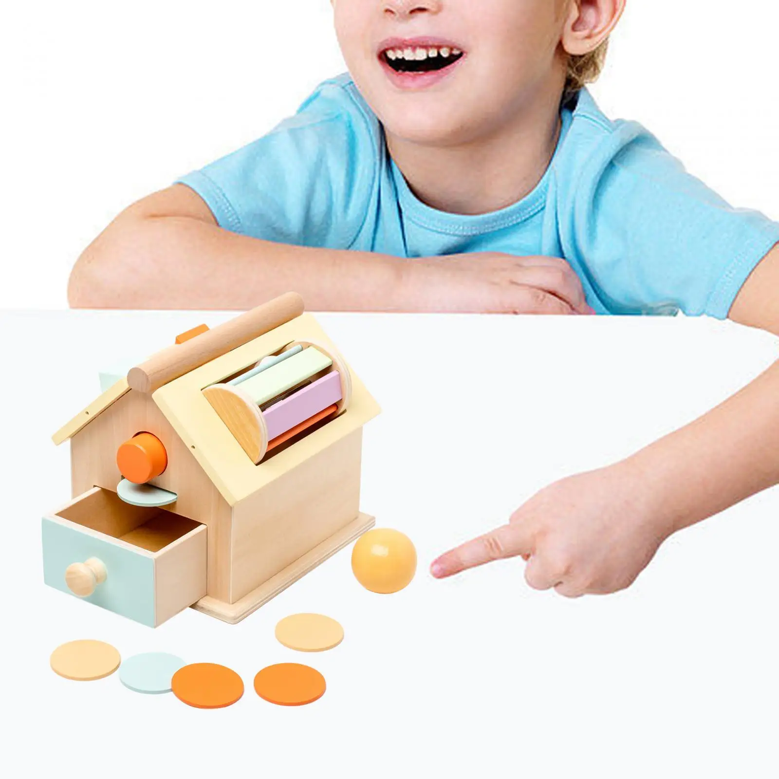 Balls Matching Box Wooden Drawers Coins Box for Color Shape Recognition