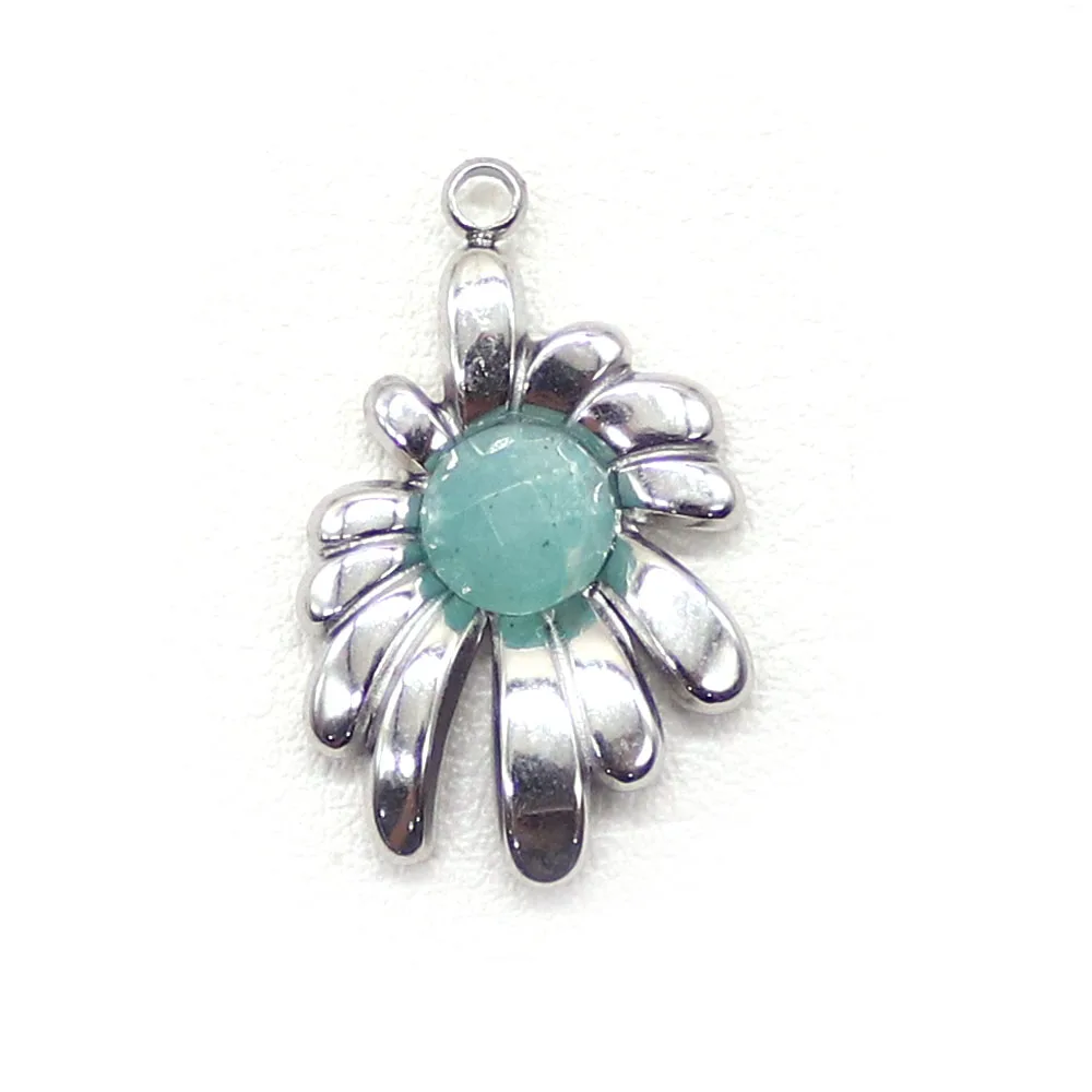 

Facet Natural Amethyst Malachite Flower Shape Pendants Alloy Inlaid Semi-precious Stone Charms Accessory 1 Pc DIY Trendy Jewelry