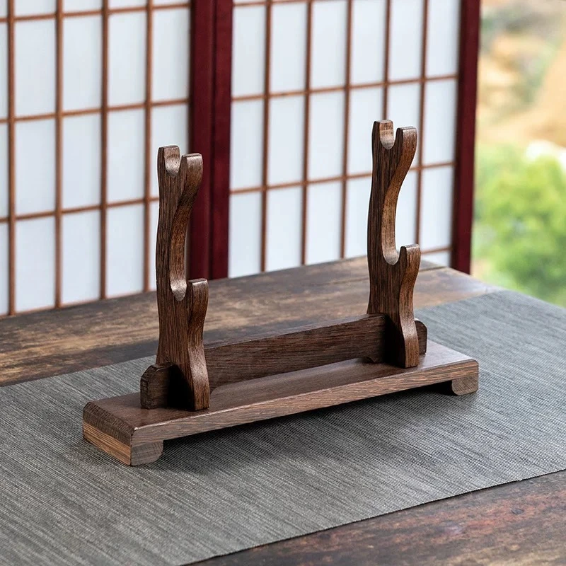 Wenge Wood Sword Display Stand, Vertical Solid Wood Knife Rack for Living Room, Multi-Tier Exhibition Shelf for Home Decor