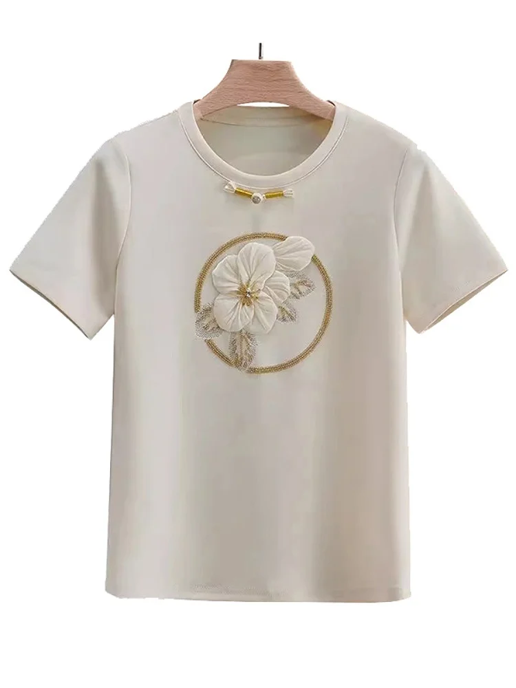 

Faionable Ladies ort Sve T-irt 2025 Summer Design National Sle Button up Loose Fit round Ne Top for Young Women