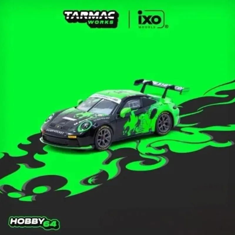Tarmac Works 1/64 911 GT3 Cup (992) Fire Monkey Motorsport Legierungsfahrzeug-Spielzeug, Druckguss-Metallmodell, Sammlerstück, Geschenk für Jungen