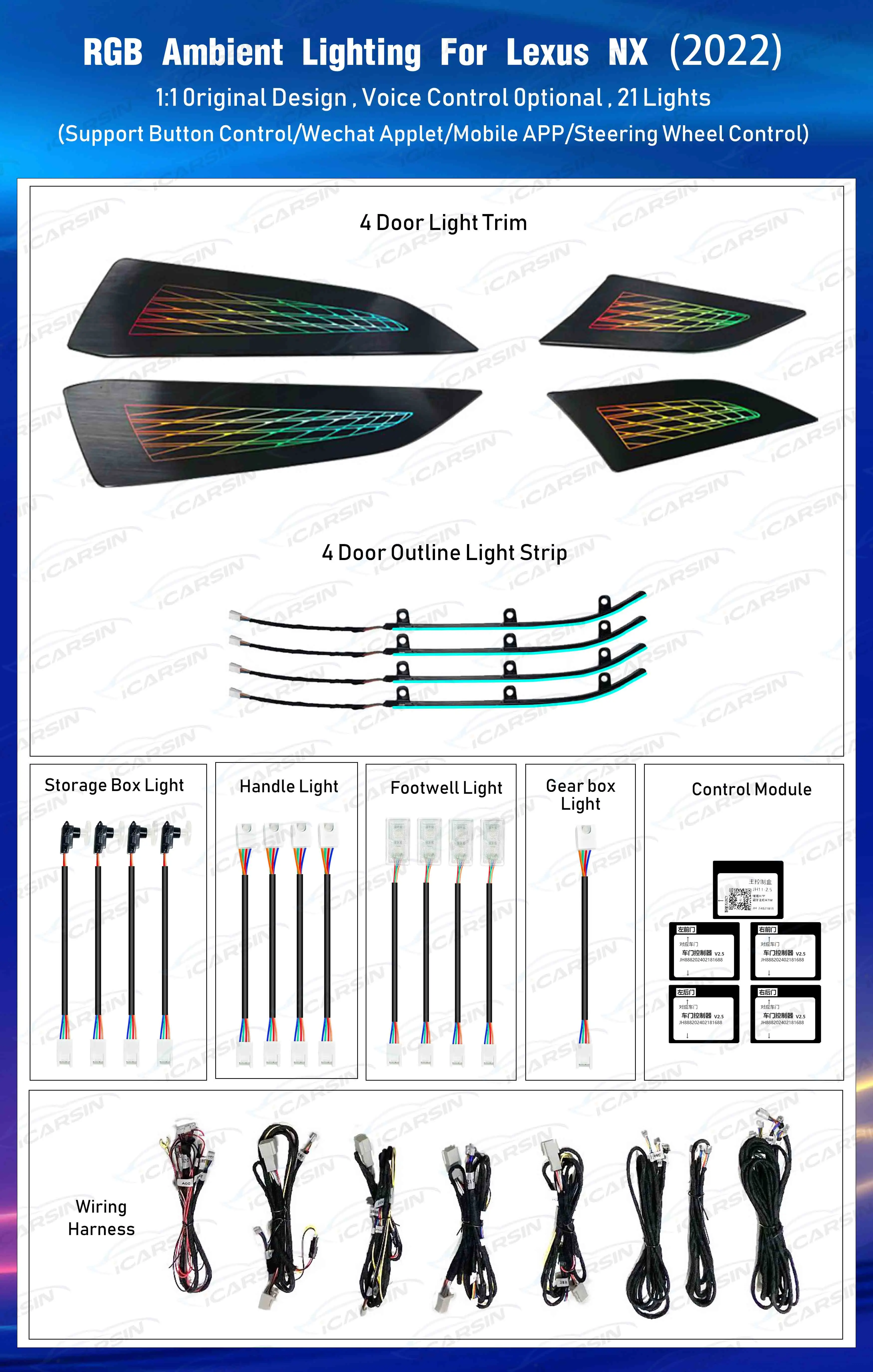 Per ICarsin Aggiornamento 256 Colori Sinfonia Led Interni Auto Illuminazione Ambientale Per Lexus NX 2022 + Atmosfera Striscia Accessori Porta T