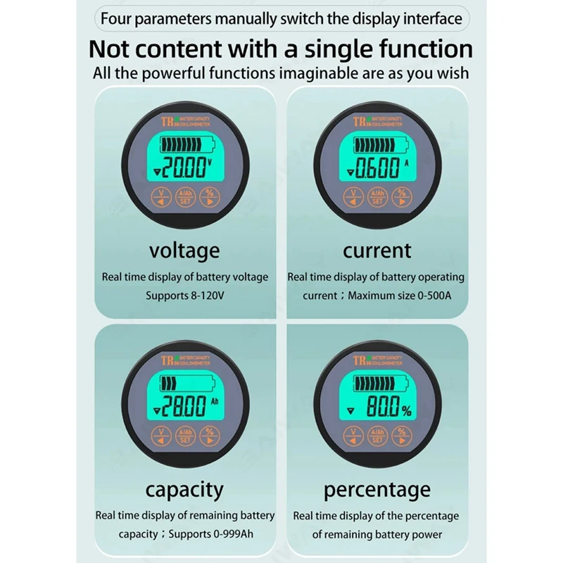 DC 8-80V 350A TR16 Battery Tester Coulomb Counter Meter Battery Capacity Indicator Ammeter Voltmeter Battery Tester