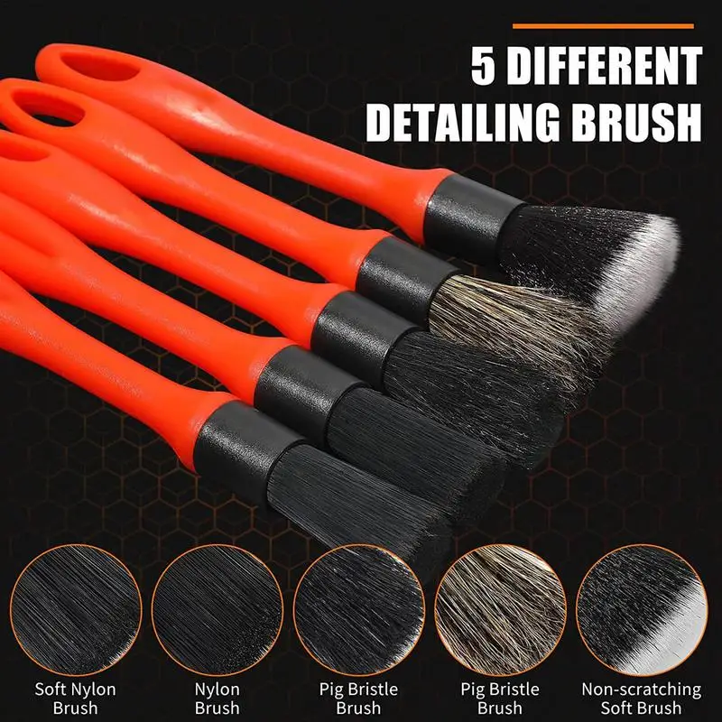 

5PCS Car Detailing Brush Auto Wash Accessories Detailing Brush Set With Soft Mixed Hair Auto Air Conditioning Cleaning Tools