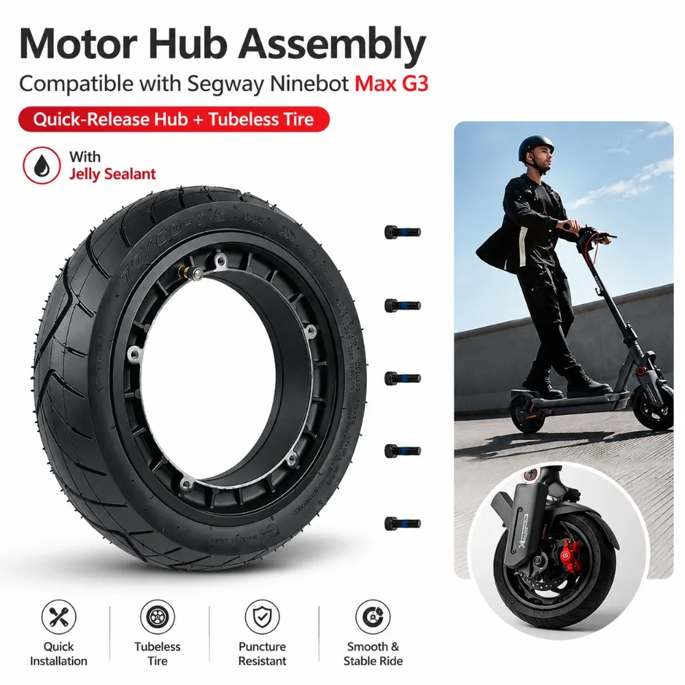 Für Segway Ninebot Max G3 E-Scooter Motor Schnellverschluss-Radnabe mit Gummi-Vakuumreifen 70/60-7.5 Montagezubehör