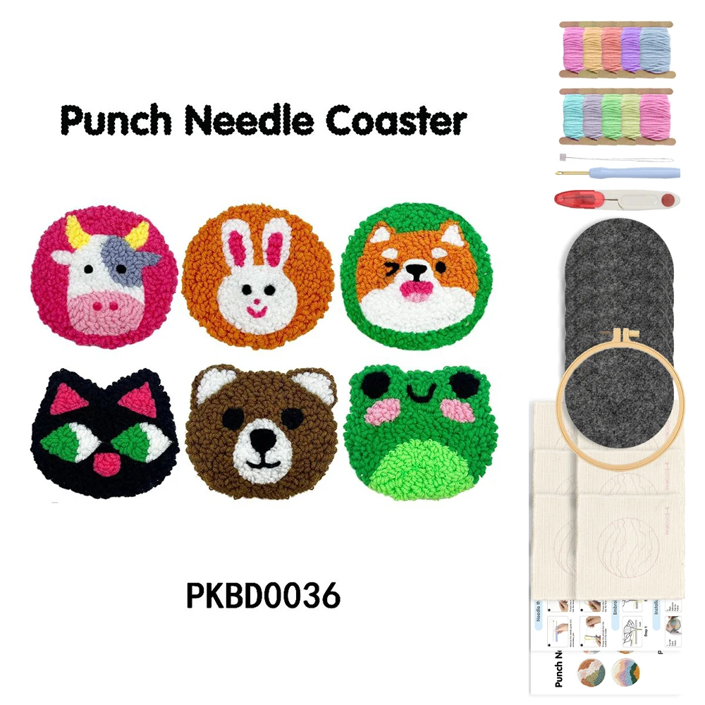 

GATYZTORY 6pcs Animal Punch Needle Coaster Kit DIY Handmade Table Decor Cup Mat Punch Needle Embroidery Craft Kits Home Decor
