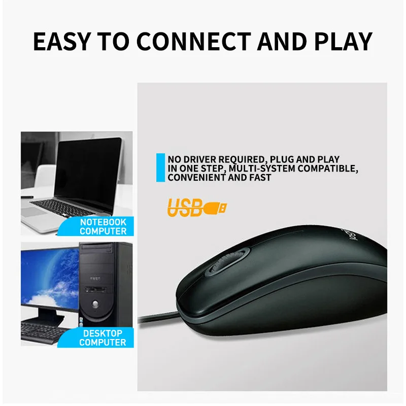 2024 Top oryginalny Logitech M91P przewodowa mysz biuro domowe komputer Notebook Plug and Play USB przewodowa mysz M90