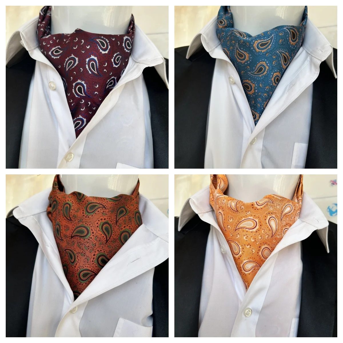 1 peçamen'sblueburgundyPerisflowerBritishstylleneckscarfadequadopara camisa formal uso diário para festas