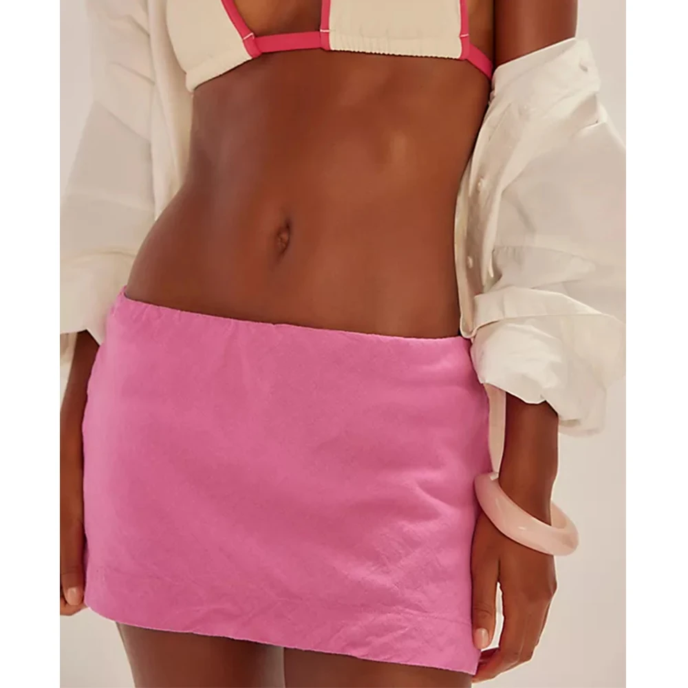 

Винтажные однотонные шорты-мини-юбки в стиле Y2K для женщин, летние сексуальные облегающие юбки с низкой талией для отпуска, пляжа, клуба, вечеринок, уличной моды