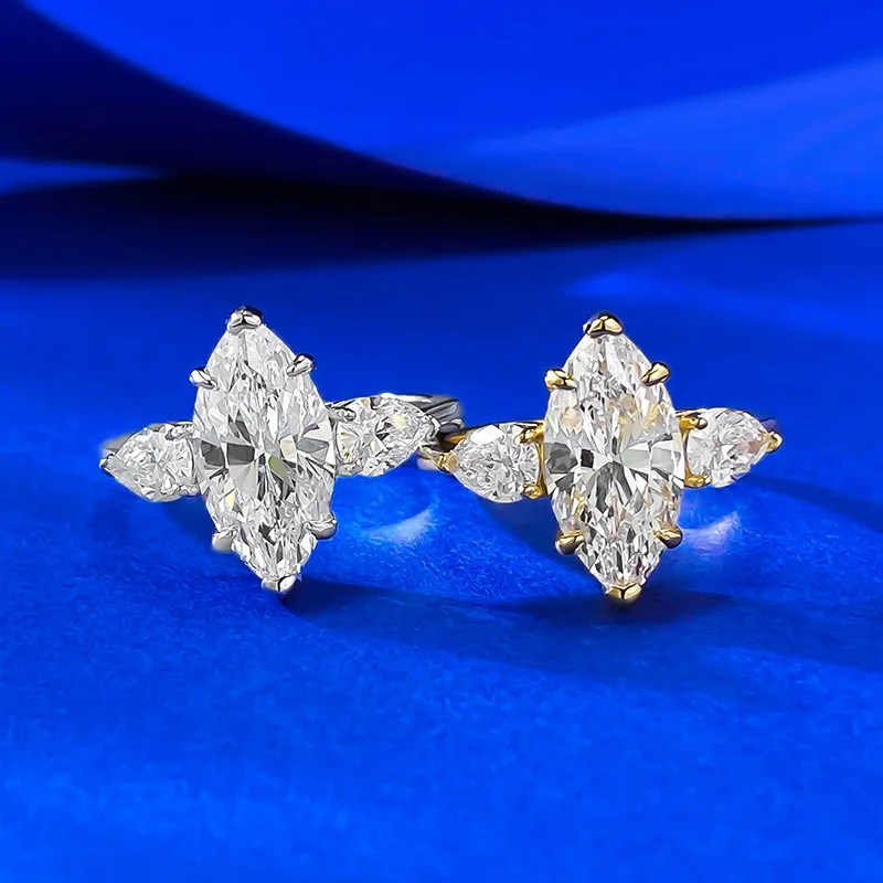 

Luxury 7x14mm Eye Shape High Carbon Diamond Rings for Women -Gold Platd Engagement Ring & Bridal Wedding Band Party Jewelry Gift